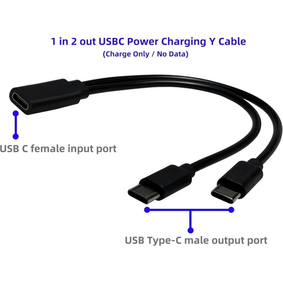 LASJPOB-USB C Splitter 2Pack 1 in 2 Out USBC Power Charging Y Cable 7.9 Inch (Charge Only/No Data)