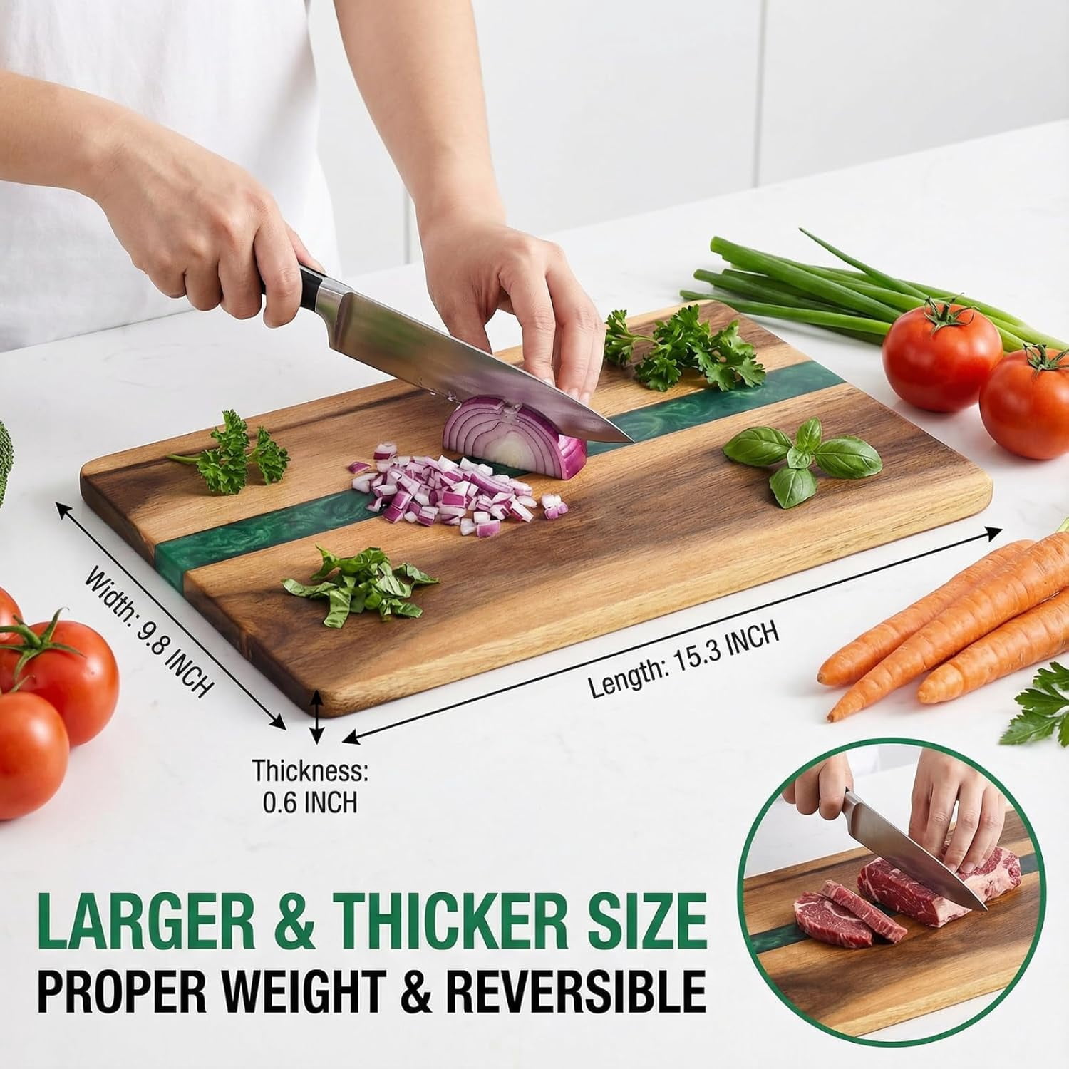 LASJPOB-Wood Cutting Board, Resin Chopping Board for Meat, Cheese Board, Vegetables, Bread, and Charcuterie - Decorative Wooden Serving Board for Kitchen and Dining Room 10"×15"