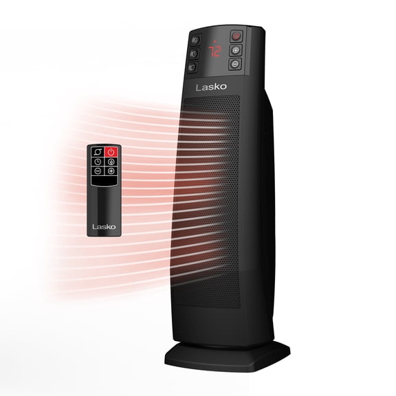 Lasko 22 Oscillating 3-Speed Ceramic Tower Space Heater with Tip-Switch, Remote, CT22850