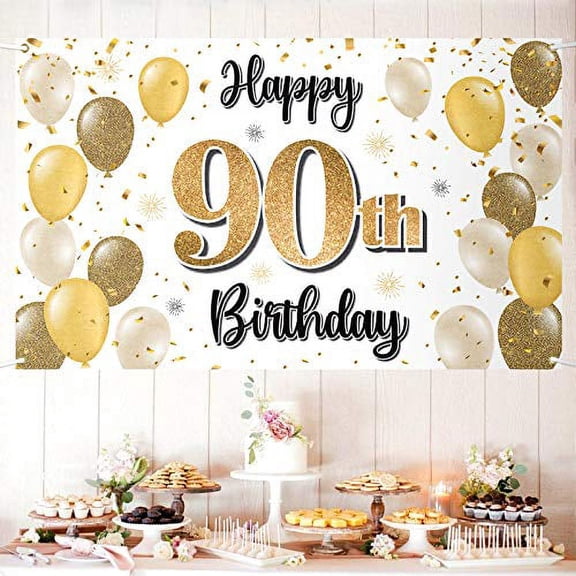 LASKYER Tear Resistant Happy 90th Birthday Large Banner, Polyester Gold, 78''