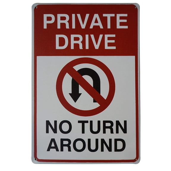 LASMINE Private Drive No Turn Around Embossed Metal Tin Sign with No U-Turn Symbol Private Drive Sign Driveway Signs No Turnaround 8X12Inch