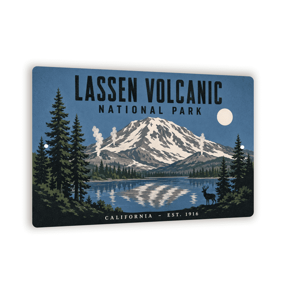 "LASSEN VOLCANIC NATIONAL PARK" Aluminum Sign - WPA Travel Poster Style - 8"x 12" National Park Wall Art For Park Lovers & Outdoor Enthusiasts