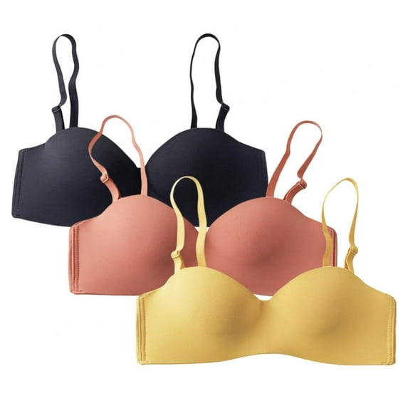 LAST CLANCE SALE! 3 Packs Women's Invisibles Comfort Seamless Wirefree Lightly Lined Triangle Bralette Bra, Black+Orange+Yellow, 32/70AB