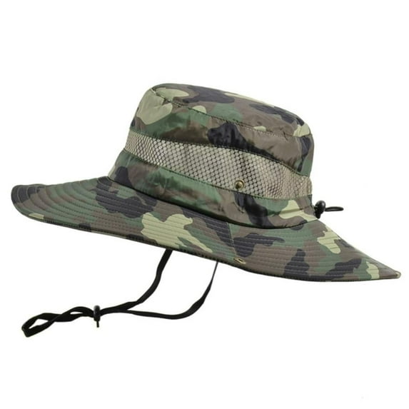 LAST CLANCE SALE! Outdoor Mesh Camouflage Sun Hat Wide Brim UV Sun Protection Hat Fishing Hiking Hat, Green