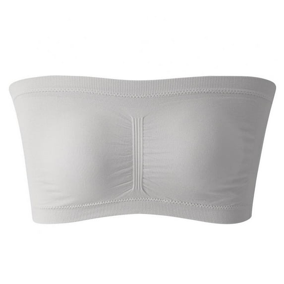 LAST CLANCE SALE! Women Bandeau Bra Padded Strapless Brarette Bra Seamless Bandeau Tube Top Bra, Gray, 40/90CD,42/95AB