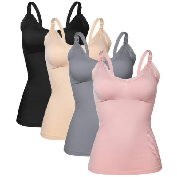 LAST CLANCE SALE! Women's Breast Feeding Tops, Maternity Nursing Cami with Build in Shelf Bra, Pack of 4, 75D-80D|85B-85C