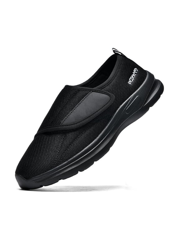 Diabetic Adjustable Mens Shoes Lightweight Widen Sneakers for Swollen feet Black Size 12