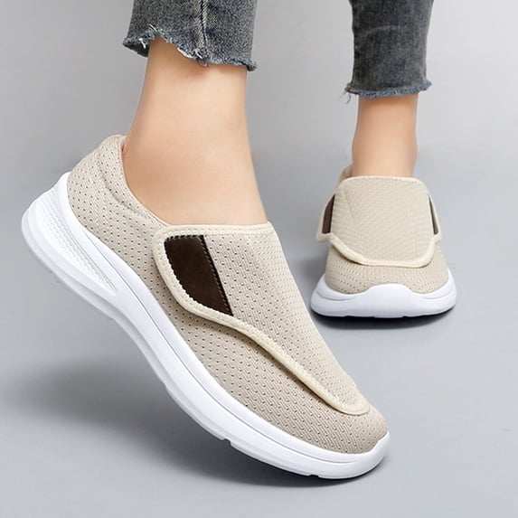 LASUDRAA Women Shoes Lightweight Sneakers for Wide feet Beige Size 7