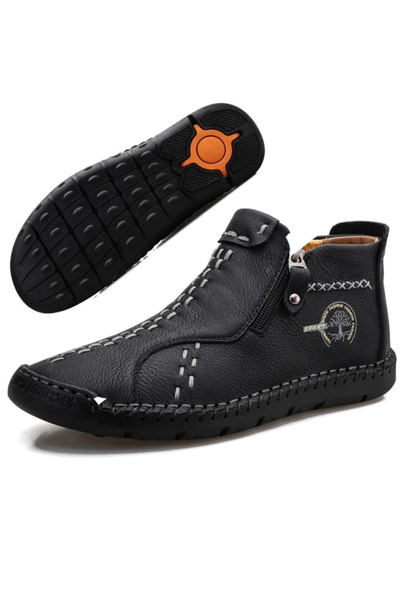 Mens Ankle Boots Casual Fashion Loafers Shoes Side Zipper Boots Hand Stitching