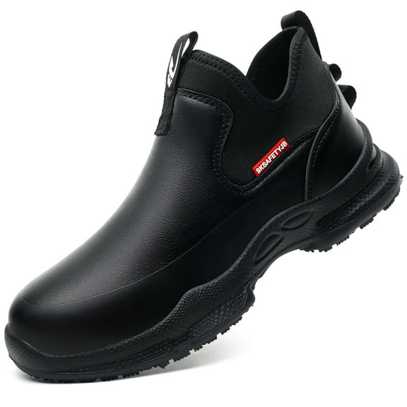 LASUDRAA Mens Black Chef Shoes Oil-Resistant Waterproof Slip-Resistant Puncture-Resistant Work Shoes