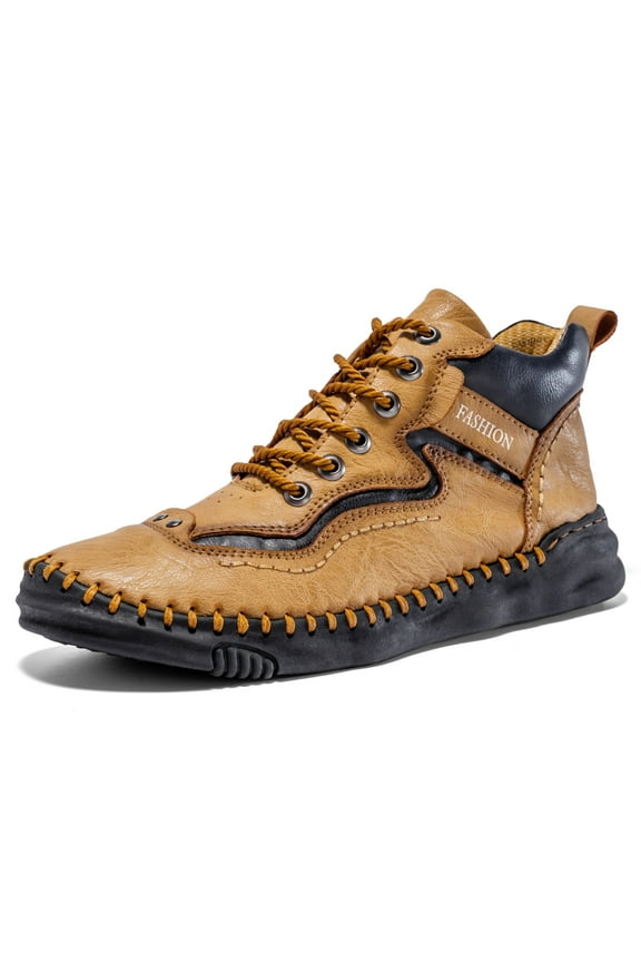 Mens Leather Shoes Ankle Boots Slip On Lightweight Loafers Mid top Walking Driving Shoes