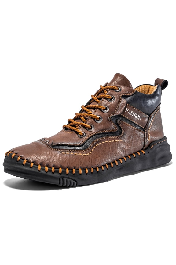 Mens Leather Shoes Ankle Chukka Boots Slip On Lightweight Loafers Mid top Walking Driving Shoes