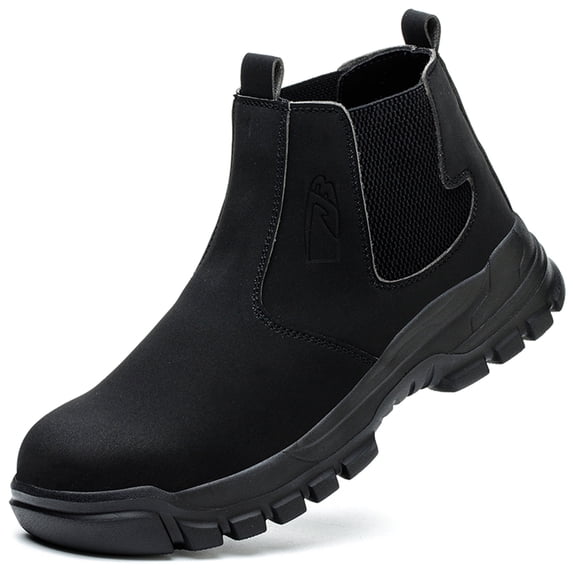 LASUDRAA Mens Safety Work Boots Waterproof Anti-Slip Steel Toe Slip-On Boots