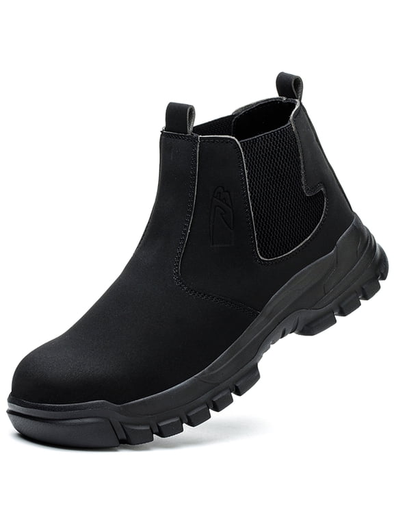 Mens Safety Work Boots Waterproof Anti-Slip Steel Toe Slip-On Boots