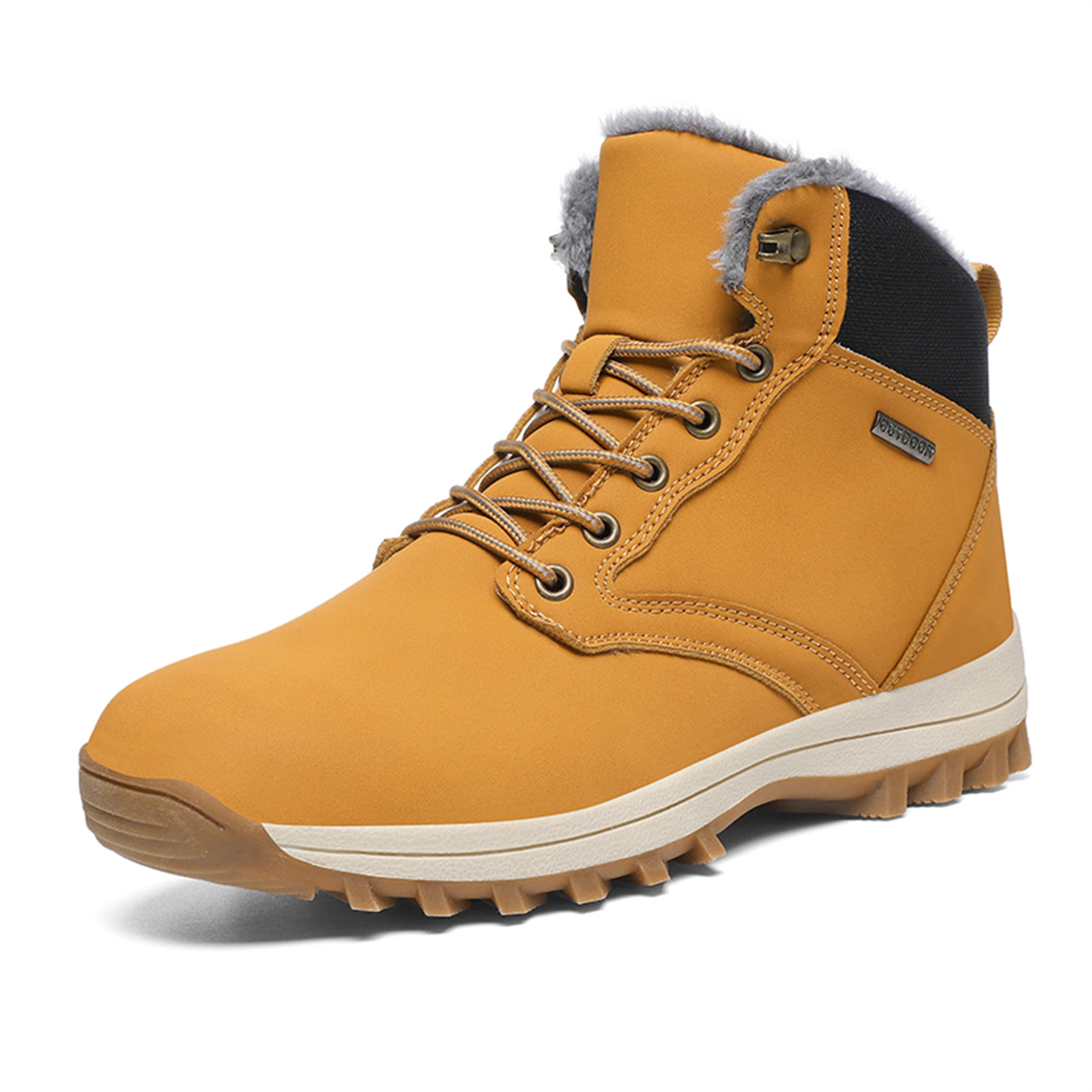 LASUDRAA Mens Snow Boots Winter Warm Waterproof Hiking Shoes Insulated Fur Liner
