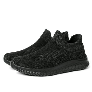 LASUDRAA Mens Walking Shoes Slip on Sneakers Running Tennis Lightweight Breathable Fit Socks Shoes