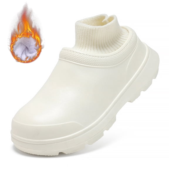 LASUDRAA Women's Cotton Shoe Winter Snow Warm Waterproof Nurse Shoes Chef Anti Slip Work Shoes Plush Lined Slip-On Sneaker