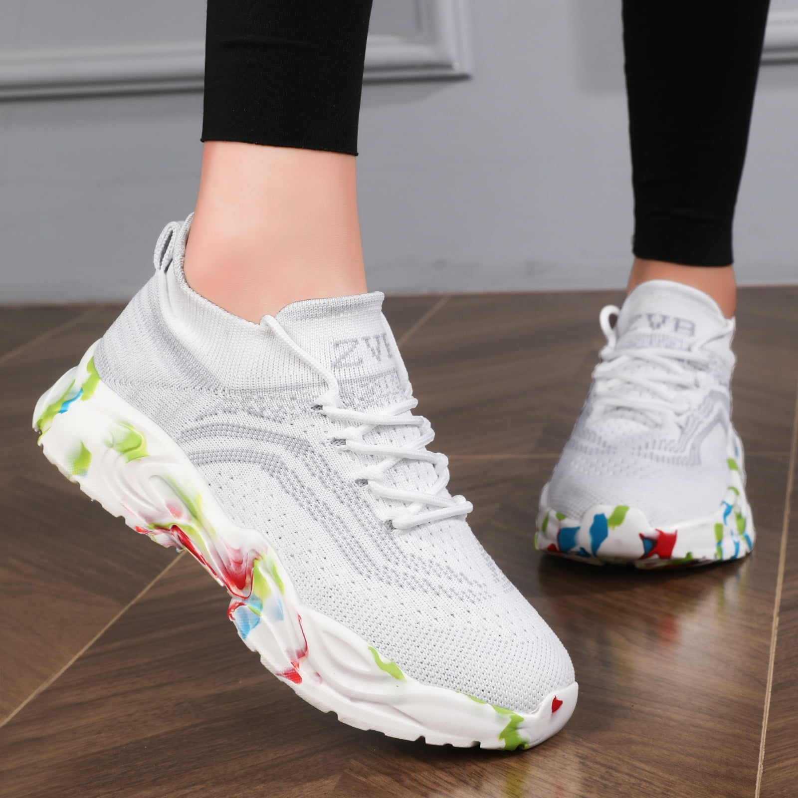 Hetios Running Sneakers – Neon City Watercolor Design – Slip-On Sock Style For Men & Women