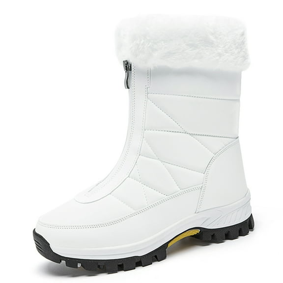 LASUDRAA Women's Snow Boots Warm Non-Slip Outdoor Mid-Calf Winter Boots Faux Fur Lining, White