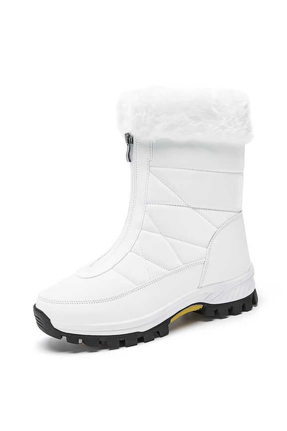 Women's Snow Boots Warm Non-Slip Outdoor Mid-Calf Winter Boots Faux Fur Lining, White