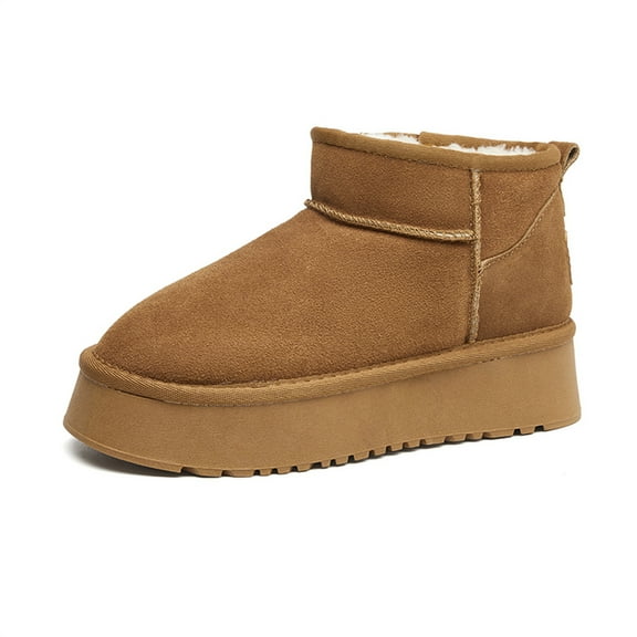 LASUDRAA Womens Suede Platform Boots Classic Winter Ankle Snow Boots Lightweight Anti-Slip Outsole Fuzzy