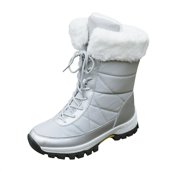 LASUDRAA Womens Waterproof Winter Snow Boots Warm Shoes Furry Mid-Calf Walking Shoes