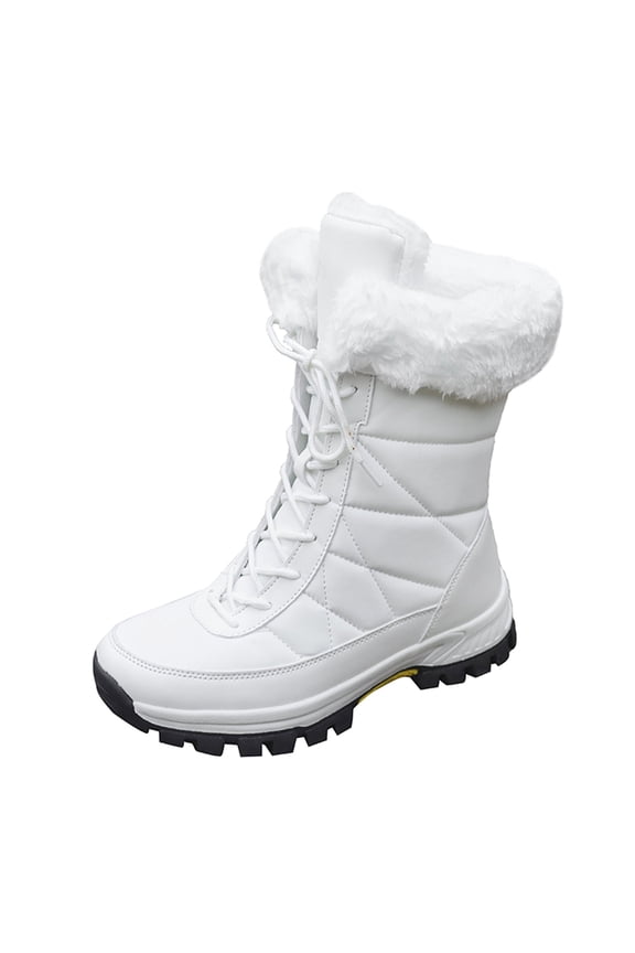Womens Waterproof Winter Snow Boots Warm Shoes Furry Mid-Calf Walking Shoes