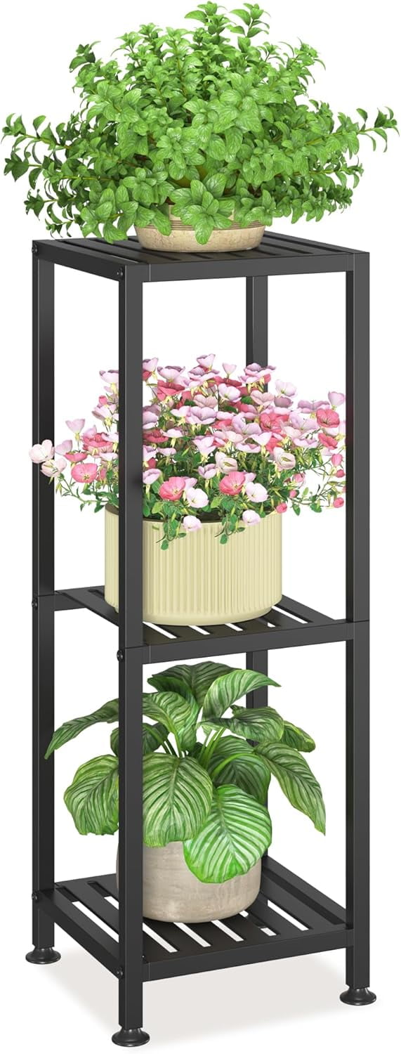 LASZOLA 3 Tier Black Metal Plant Stand Indoor Outdoor for Large Planter ...