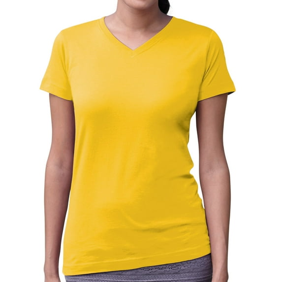 LAT 3507 Ladies V-Neck Longer Length T-Shirt - Yellow - Medium