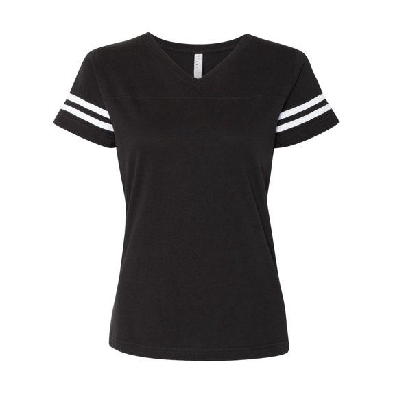 LAT 3537 Ladies Fine Jersey Football Tee - Black Solid/ White - Small