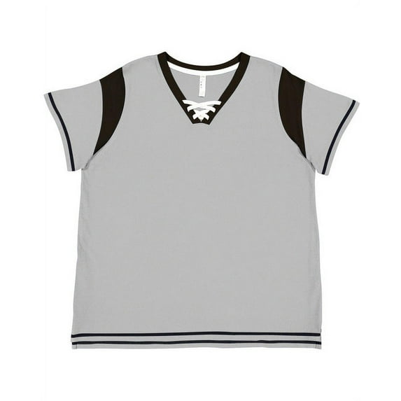 LAT 3833 Ladies' Curvy Gameday Lace Up T-Shirt - TITANM/ BLK/ WHT - 26-28