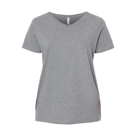LAT B05038133 Women Curvy Collection Fine Jersey V-Neck T-Shirt, Granite Heather - Size 2 - 18 to 20