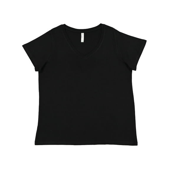 LAT B05038503 Women Curvy Collection Fine Jersey V-Neck T-Shirt, Blended Black - Size 2 - 18 to 20