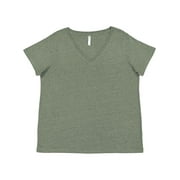 LAT APPAREL LAT B05038542 Women Curvy Collection Fine Jersey V-Neck T-Shirt, Bamboo Blackout - Size 1 - 14 to 16