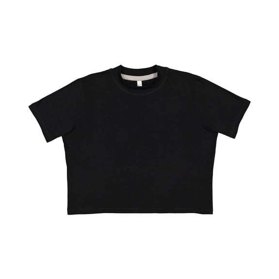 LAT B06838105 Women Boxy T-Shirt, Blended Black - Large