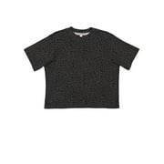 LAT B06838503 Women Boxy T-Shirt, Black Leopard - Small