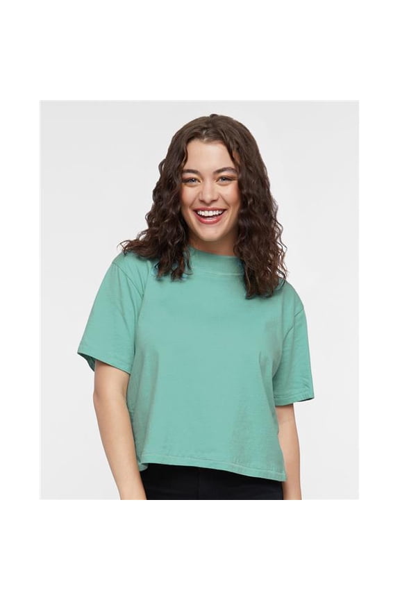 LAT B06838654 Women Boxy T-Shirt, Vintage Denim - Medium