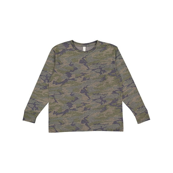 LAT B31438995 Youth Fine Jersey Long Sleeve T-Shirt, Vintage Camo - Large