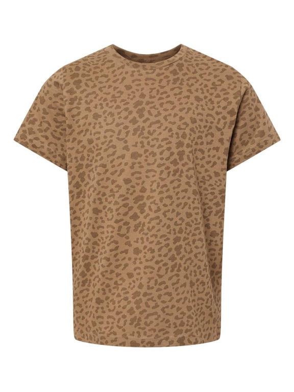 LAT B38038843 Youth Fine Jersey T-Shirt, Brown Leopard - Small