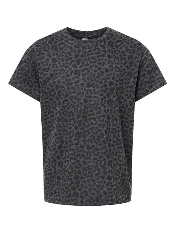 LAT B38038856 Youth Fine Jersey T-Shirt, Black Leopard - Extra Large