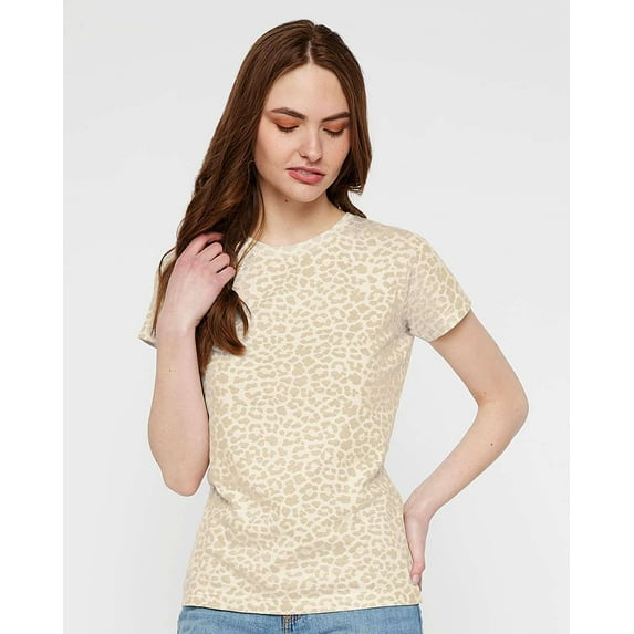 LAT B87238205 Women Fine Jersey T-Shirt, Natural Leopard - Large