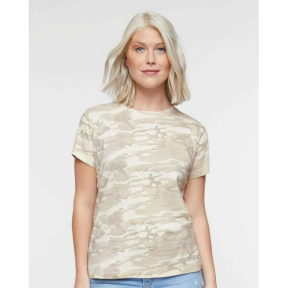 LAT B87238858 Women Fine Jersey T-Shirt, Natural Camo - 3XL