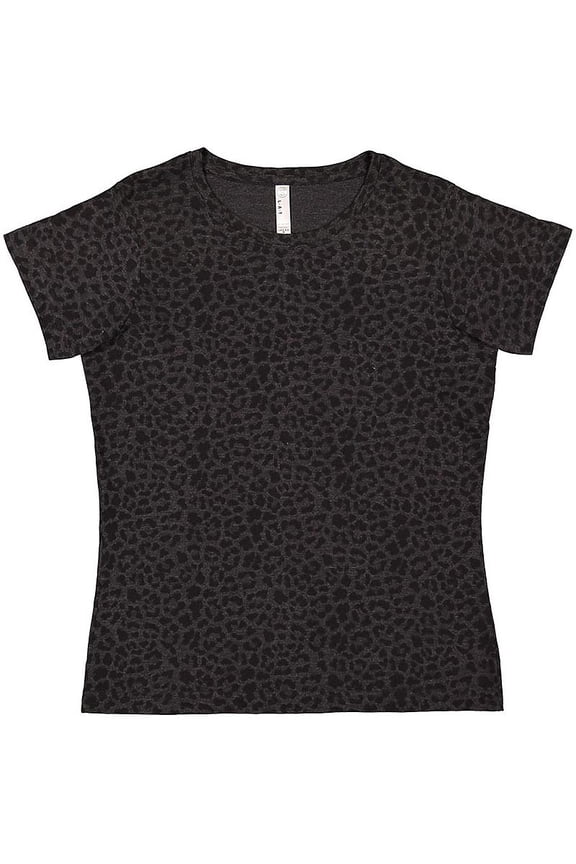LAT B87238873 Women Fine Jersey T-Shirt, Black Leopard - Small