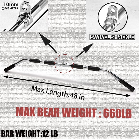 LAT Bar Cable Attachment with Rubber Handgrips, Deluxe Heavy Duty Solid Curl Bar Revolving Hanger Home Gym Cable Attachments
