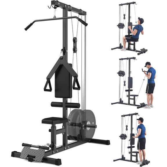 LAT Cable Machine All in One - High/Low Pulley Station with Adjustable Leg Support, Professional LAT Pulldown & Row Machine for Home Gym Full Body Workout