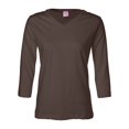 thumbnail image 1 of LAT Combed Ringspun Jersey V-Neck 3/4-Sleeve T-Shirt (3577) Brown, L, 1 of 2