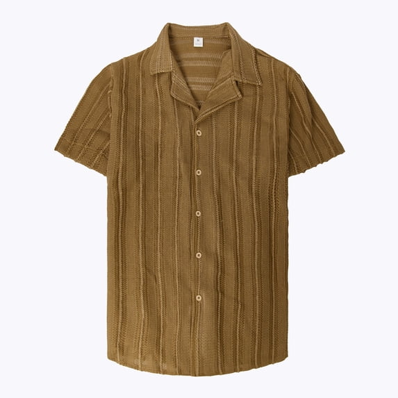 Men's New Casual Knitted Cardigan, Cool Hollow Out Short Sleeve Shirt, Summer Top, Soft Breathable, Lightweight,Camel,L