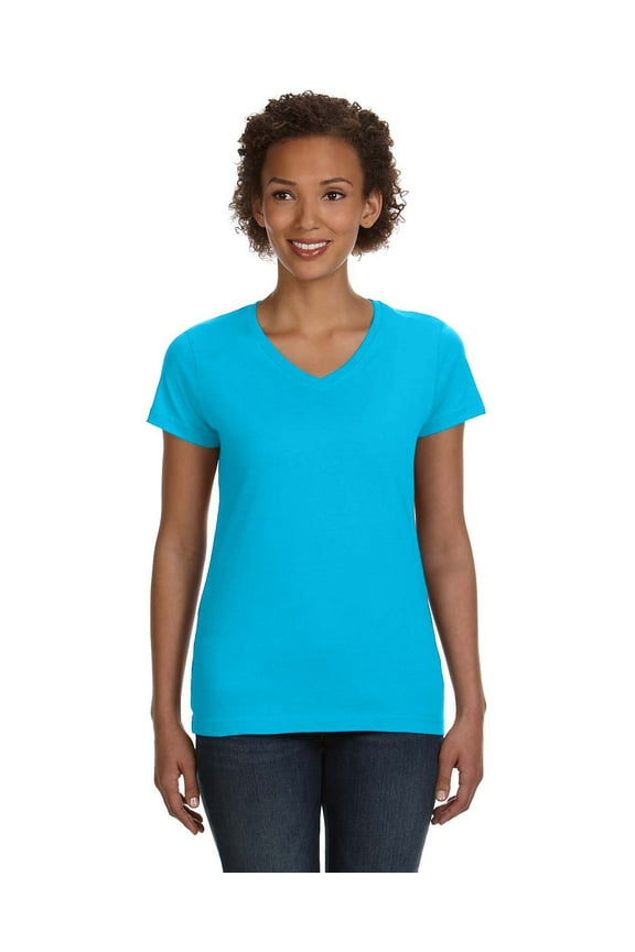 LAT Fine Jersey V-Neck Longer Length T-Shirt (3507) Aqua, 2XL
