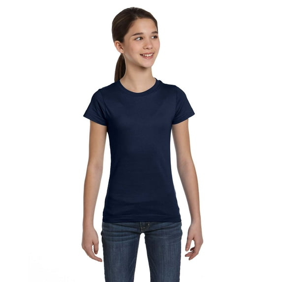 Girls' Fine Jersey T-Shirt - NAVY - XS