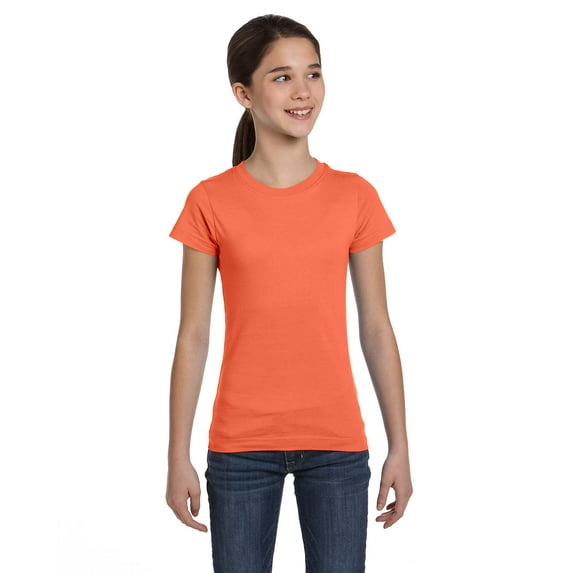 LAT Girls' 100% Cotton Fine Jersey Crew Neck Short Sleeve T-Shirt, Papaya, X-Small